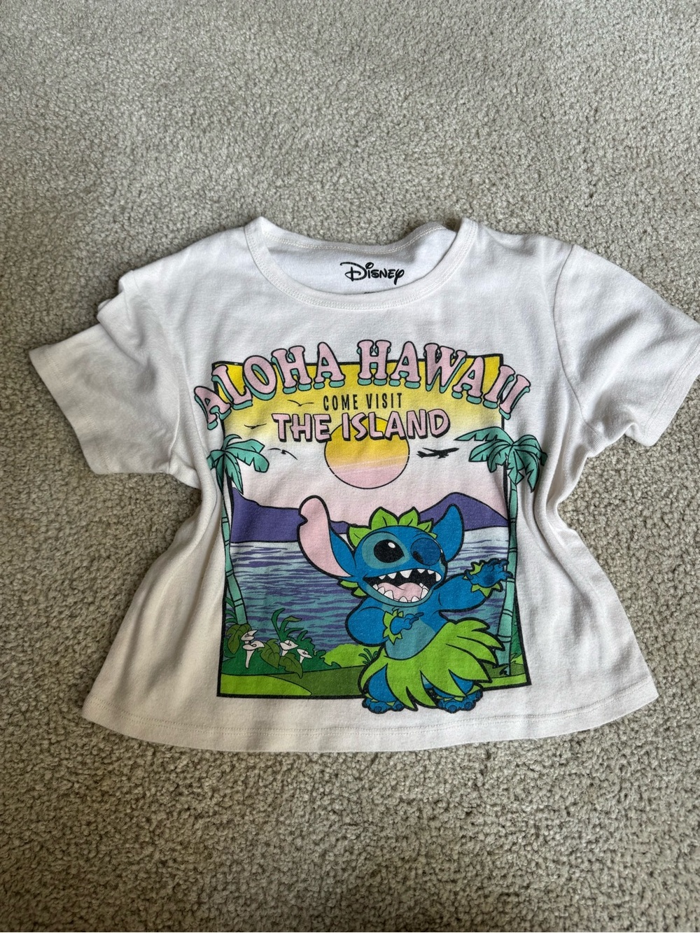 Disney White Aloha Hawaii Stitch Graphic Crop Top sexy